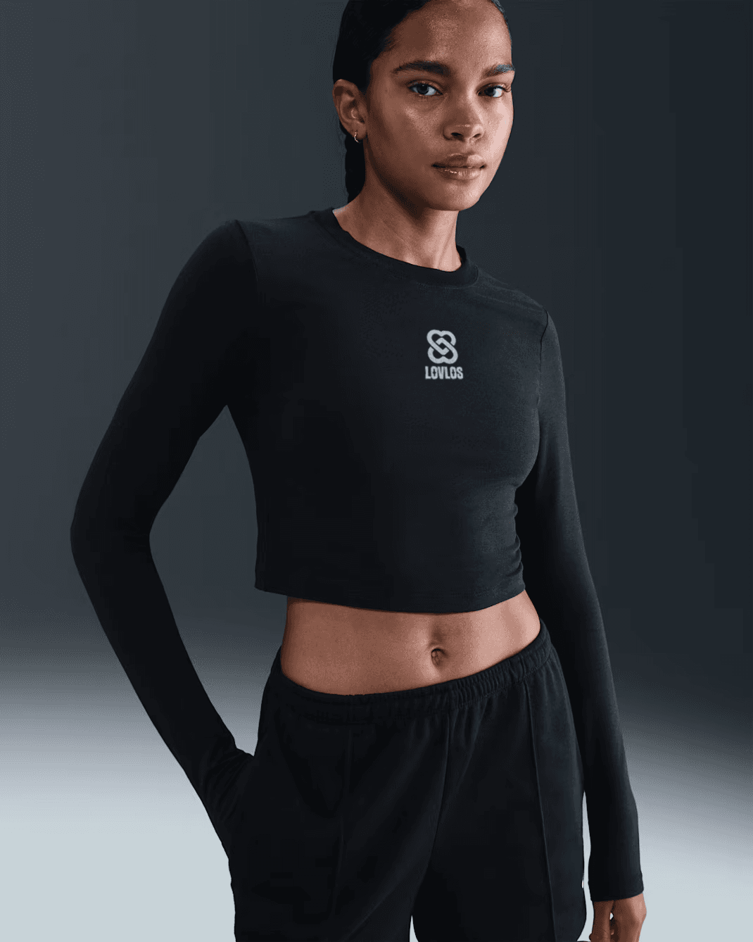 LOVLOS Long Sleeve Crop Top — Black